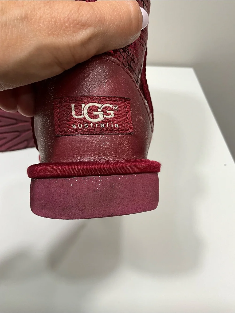 UGG Classic Short Sparkle Sequin Boots Rose Red Sheepskin Winter Booties Women 8